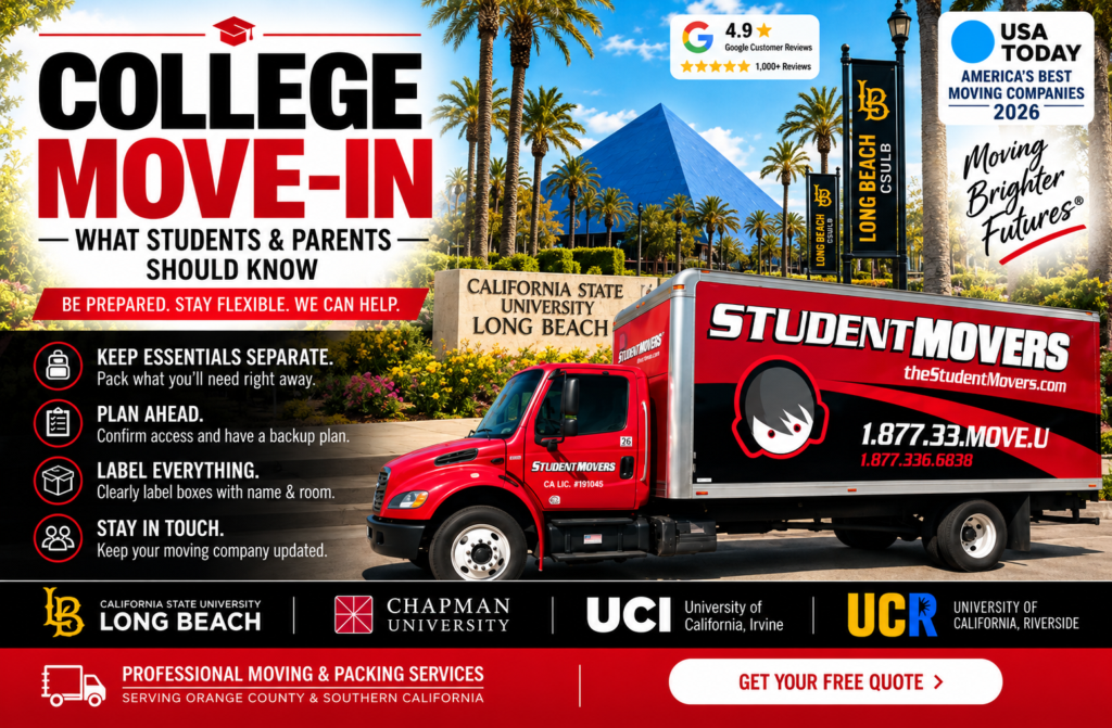 Student Movers Southern California college move-in guide for UCI, Chapman, CSULB and UCR