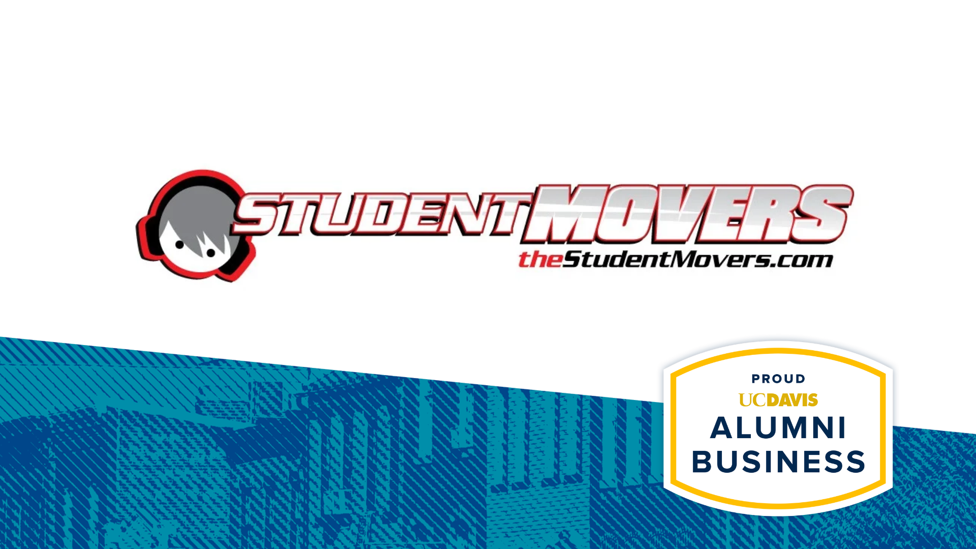 Student Movers company logo with the Proud UC Davis Alumni Business badge on a blue and white branded graphic.